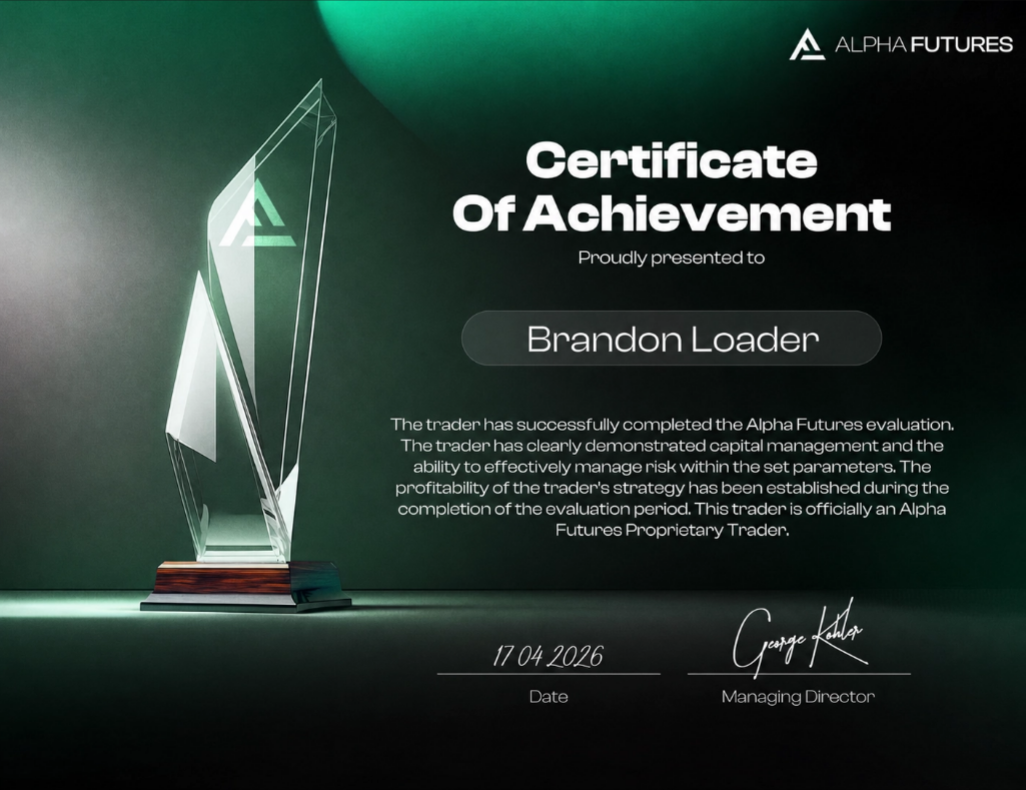 Alpha Futures Certificate of Achievement — Brandon Loader